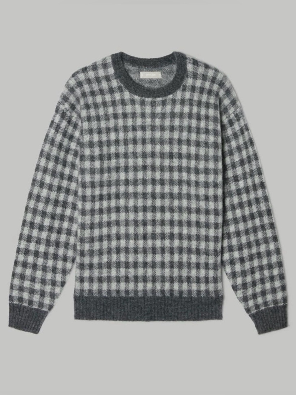 Everlane Grey Check Crewneck Alpaca Blend Men's Sweater